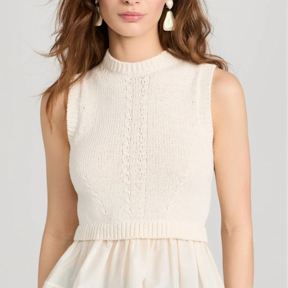 NWT Ulla Johnson Edda Elegant Sleeveless Knit Peplum Silk & Cotton Top Ivory - Picture 12 of 16